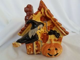 Vintage Halloween Witch In Flight House Pumpkin Planter Bat Planter.  Adorable