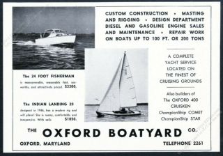 1950 Oxford Boatyard Maryland Sailboat & Cruiser Boat Photo Vintage Print Ad