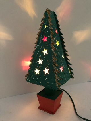9” Vtg Cardboard Glitter Putz Mica Light - Up Christmas Tree Japan