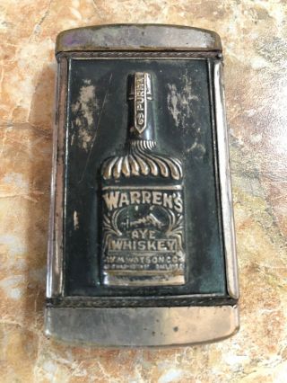 Vintage Advertising Match Safe/vesta – “warren’s Rye Whiskey – Oakland Ca”