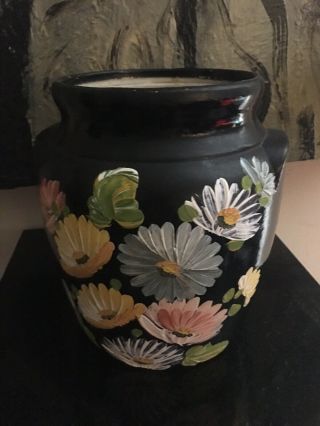 Vtg Ransburg Hand Painted Stoneware,  Pottery Vase,  Jar 9 " By 9 "