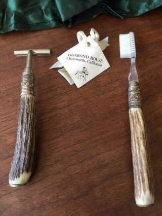 Vintage Silver & Antler Handled Shaver/razor And Toothbrush Vagabond House Ec