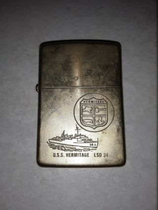 1988 Zippo Lighter Solid Brass U.  S.  S.  Hermitage Lsd 34