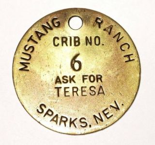Vintage Mustang Ranch Brothel Crib 6 Brass Door Key Ring Nevada Ask For Teresa