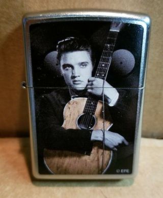 Zippo Slim Lighter Elvis With Guitar Brushed Chrome Previously 2013