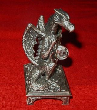 WAPW Pewter Dragon & Crystal Figurine Dragon Knight U.  K.  Myth & Magic Signed 2