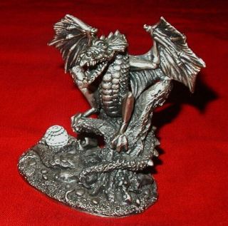 Wapw Pewter Dark Dragon & Crystal Figurine U.  K.  Myth & Magic Signed A G Slocombe