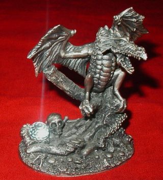 WAPW Pewter Dark Dragon & Crystal Figurine U.  K.  Myth & Magic Signed A G Slocombe 2
