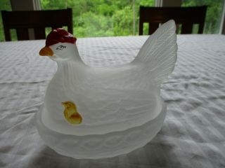 Vintage Clear Glass Chicken Or Hen On Nest Bowl Candy Dish