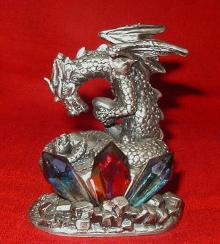 Wapw Pewter Dragon Nest & Crystal Figurine U.  K.  Myth & Magic Signed A G Slocombe