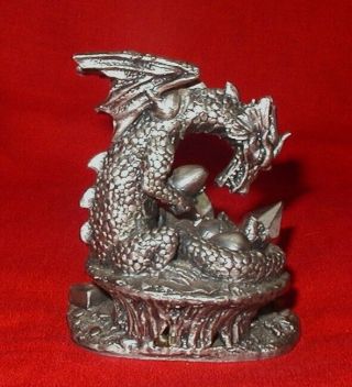WAPW Pewter Dragon Nest & Crystal Figurine U.  K.  Myth & Magic Signed A G Slocombe 2