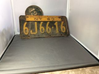 Vintage N.  Y.  1942 - 43 Licence Plate
