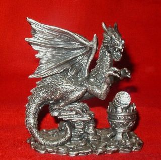 Wapw Pewter Fearsome Dragon & Crystal Figurine Myth & Magic Signed J Ascagh 3874