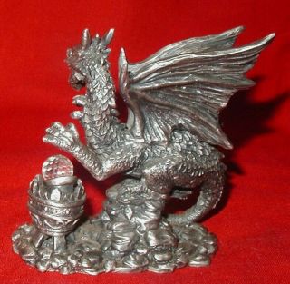 WAPW Pewter Fearsome Dragon & Crystal Figurine Myth & Magic Signed J Ascagh 3874 2