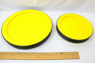 Vtg Red Yellow Blue Orange Metal Enamel Enamelware Plates Oto Japan Set Of 13
