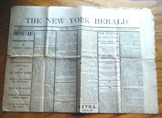 Early Reprint Lincoln Assassination York Herald April 15,  1865
