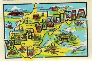 Vintage West Virginia State Souvenir Graphic Map Travel Decal Waterslide Sticker