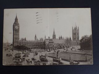 Vintage Postcard - London - Clock Tower & House Of Parliament With Stamp (331)