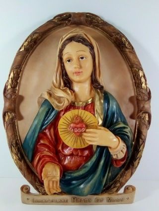 Immaculate Heart Of Mary Wall 3d Picture Hard Plastic Statue 13 X 10 Inch