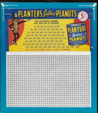 Vintage 5 Cent Planters Salted Peanuts Punch Board 8.  5 X 9.  5 " - Hard To Find