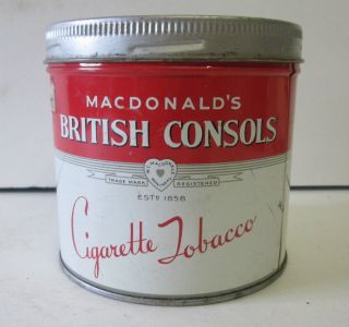 Vintage Macdonalds British Consols Cigarette Tobacco Tin Can Canada
