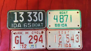 1965 1968 1971 Indiana Boat License Plates Arkansas Motorcycle License Plates