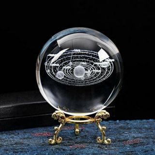 10cm 3D Solar System Crystal Ball Planets Glass Laser Engraved Globe Decoration 3