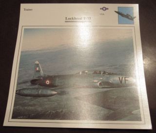 American Lockheed T - 33 Military Airplane Photo Card W/ Specifications