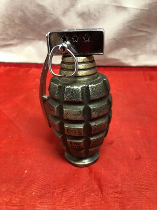 Vintage Cigarette Lighter Hand Grenade Metal Combat P.  G.  L.  14210 5