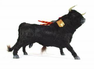Vintage Spanish Bull Souvenir Running Of The Bulls Spain Figurine Statue Fur