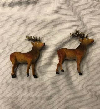 2 Antique German Reindeer Miniature Putz Wood Legs