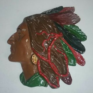 Vintage 9 " Indian Chief Aluminum Plaque Headdress Arrowhead Art Native American