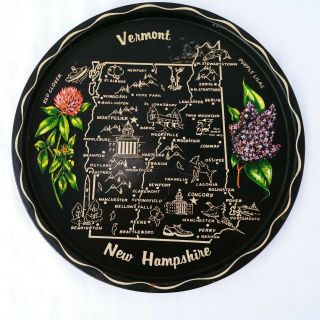 Vermont Hampshire State Souvenir Tray Round 11 " Metal Vintage