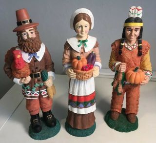 Jaimy Figurines Thanksgiving Mr.  & Mrs.  Pilgrim Native American Detailed Vintage