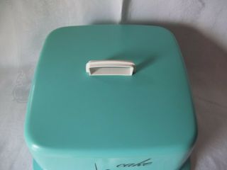 Vintage 1950s Blue/Teal Square Plastic Cake Keeper Holder Stand Cover 3