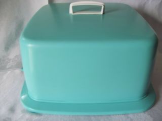 Vintage 1950s Blue/Teal Square Plastic Cake Keeper Holder Stand Cover 7