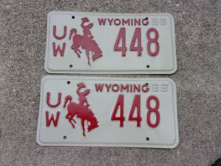 Wyoming 1988 University Of Wy.  License Plate Pair 448