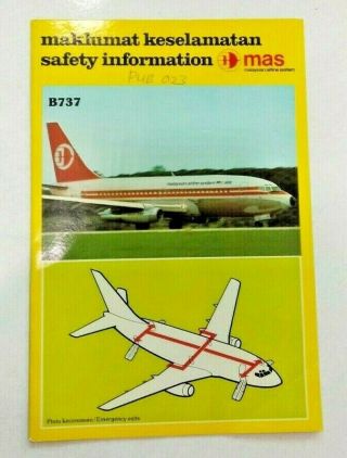 Airline Safety Card Vintage Boeing 737 Malaysia Airlines Collectible