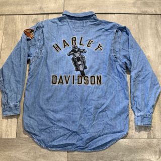 Rare Vintage Harley Davidson Motorcycles Big Logo Button Up Pocket Shirt Size Xl
