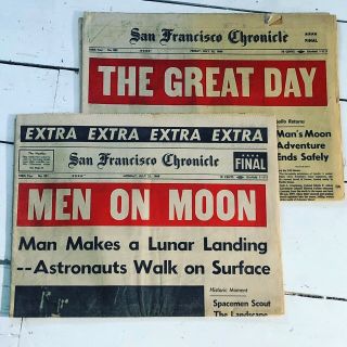 1969 Neil Armstrong Moon Landing San Francisco Newspaper July 25 Nasa