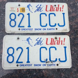 Pair Ski Utah License Plates Greatest Snow On Earth Skier Winter Graphic 921 Ccj