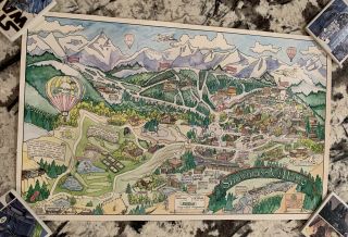 Vintage Rare 1985 Snowmass Village Colorado Ski Resort Travel Poster City Map