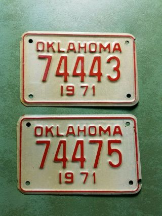 Two 1971 Oklahoma Motorcycle Trailer License Plate And Bonus Florida 1972