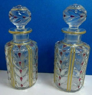 Antique Small Cut Glass Crystal Perfume Bottles With Stoppers