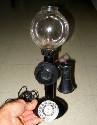 Unique Antique Telephone Vintage Table Lamp / Primitive / Communications