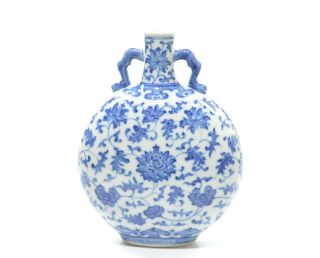 A Small Chinese Blue And White Porcelain Moon Flask Vase
