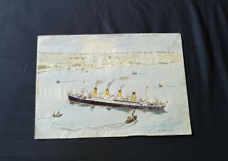 Watercolour Painting Of White Star Line Titanic At Queenstown.