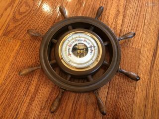 Vintage Nautical Ship Wheel Barometer,  Wood Frame,  Made In Western Germany.