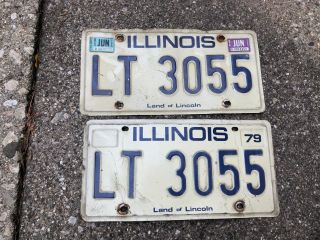 1979 1985 Illinois License Plate Pair Matching Lt - 3055 Vintage Wall Art