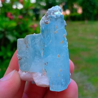 76.  3 Gr Natural Jemmy Blue Aquamarine Crystal With Matrix From Skardu Pakistan